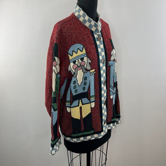 VTG Sugar Street Weavers Nutcrackers Christmas Tapestry Cardigan Sweater USA M - Picture 3 of 12